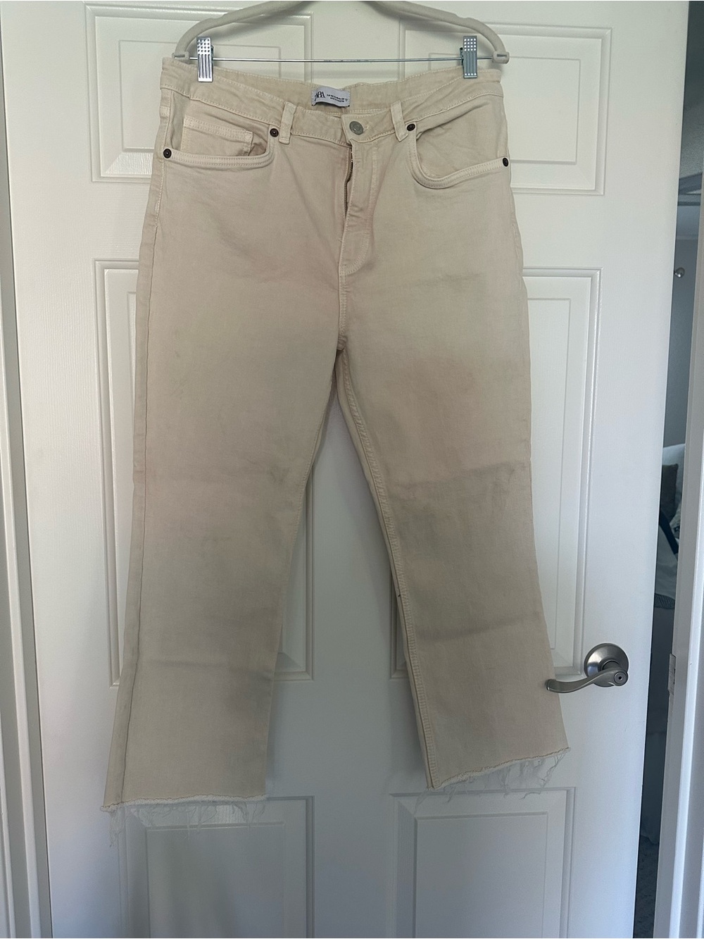 Zara Beige Cropped Wide-Leg Jeans